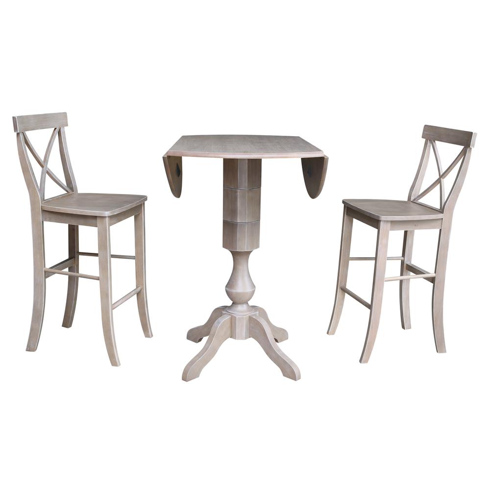 42" Round Dual Drop Leaf Pedestal Table - 29.5"H, Washed Gray Taupe. Picture 10