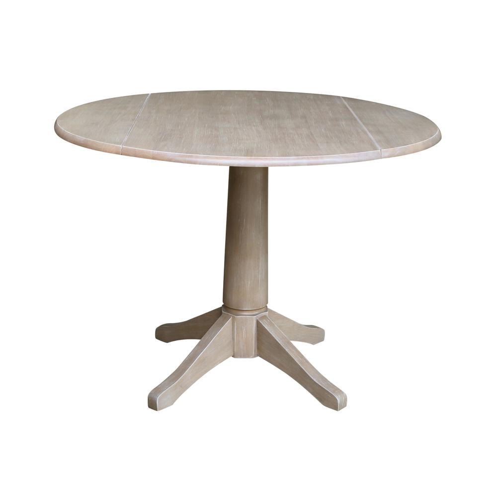 42" Round Dual Drop Leaf Pedestal Table - 30.3"H, Washed Gray Taupe. Picture 29