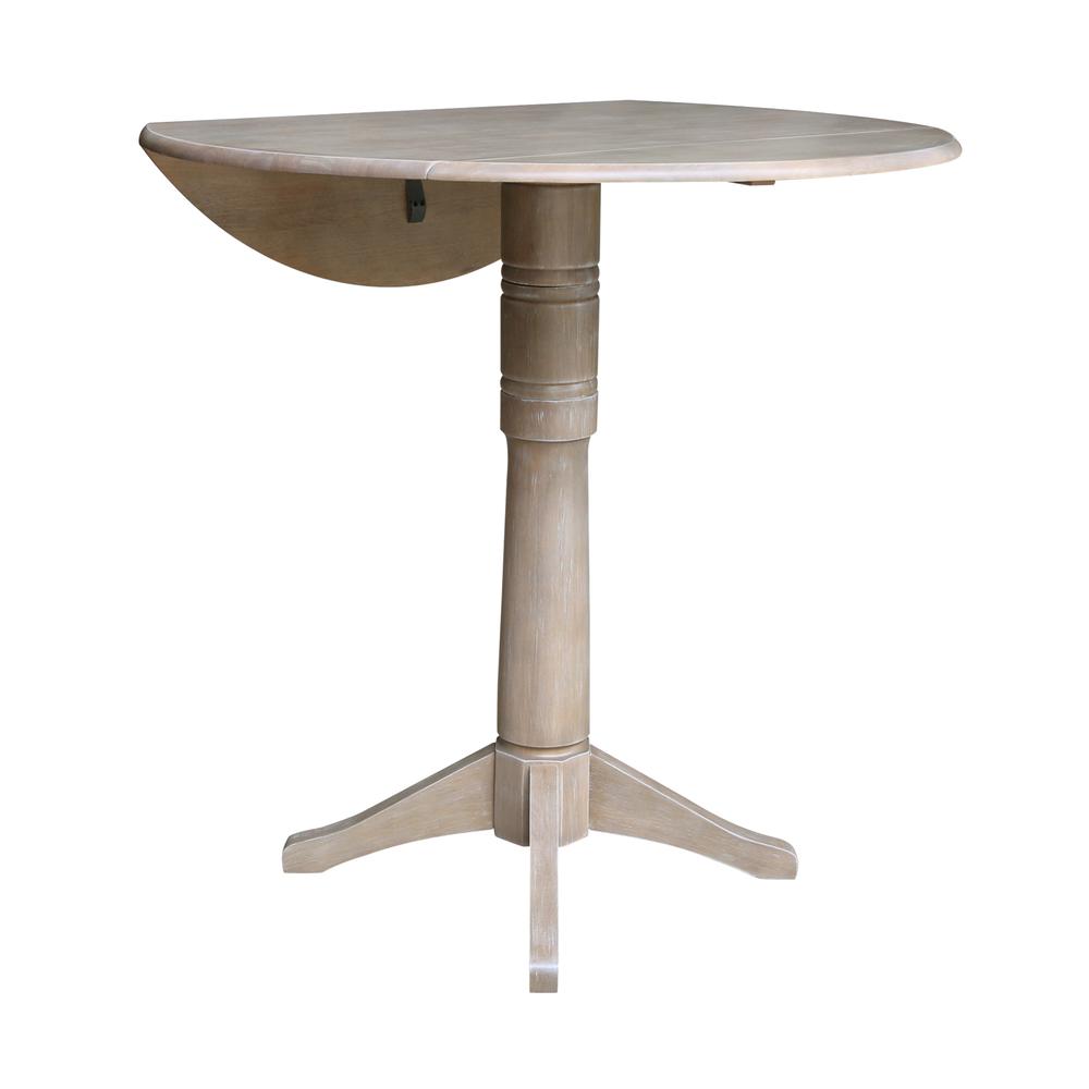 42" Round Dual Drop Leaf Pedestal Table - 30.3"H, Washed Gray Taupe. Picture 17