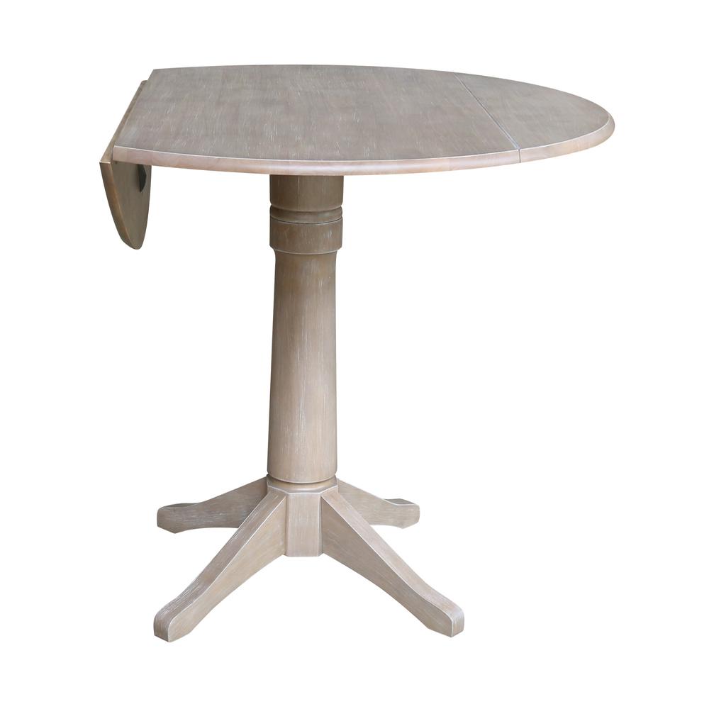 42" Round Dual Drop Leaf Pedestal Table - 30.3"H, Washed Gray Taupe. Picture 9