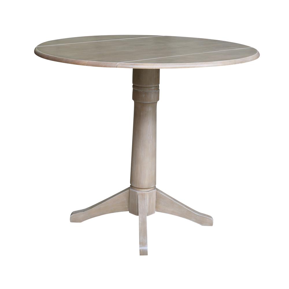 42" Round Dual Drop Leaf Pedestal Table - 30.3"H, Washed Gray Taupe. Picture 12