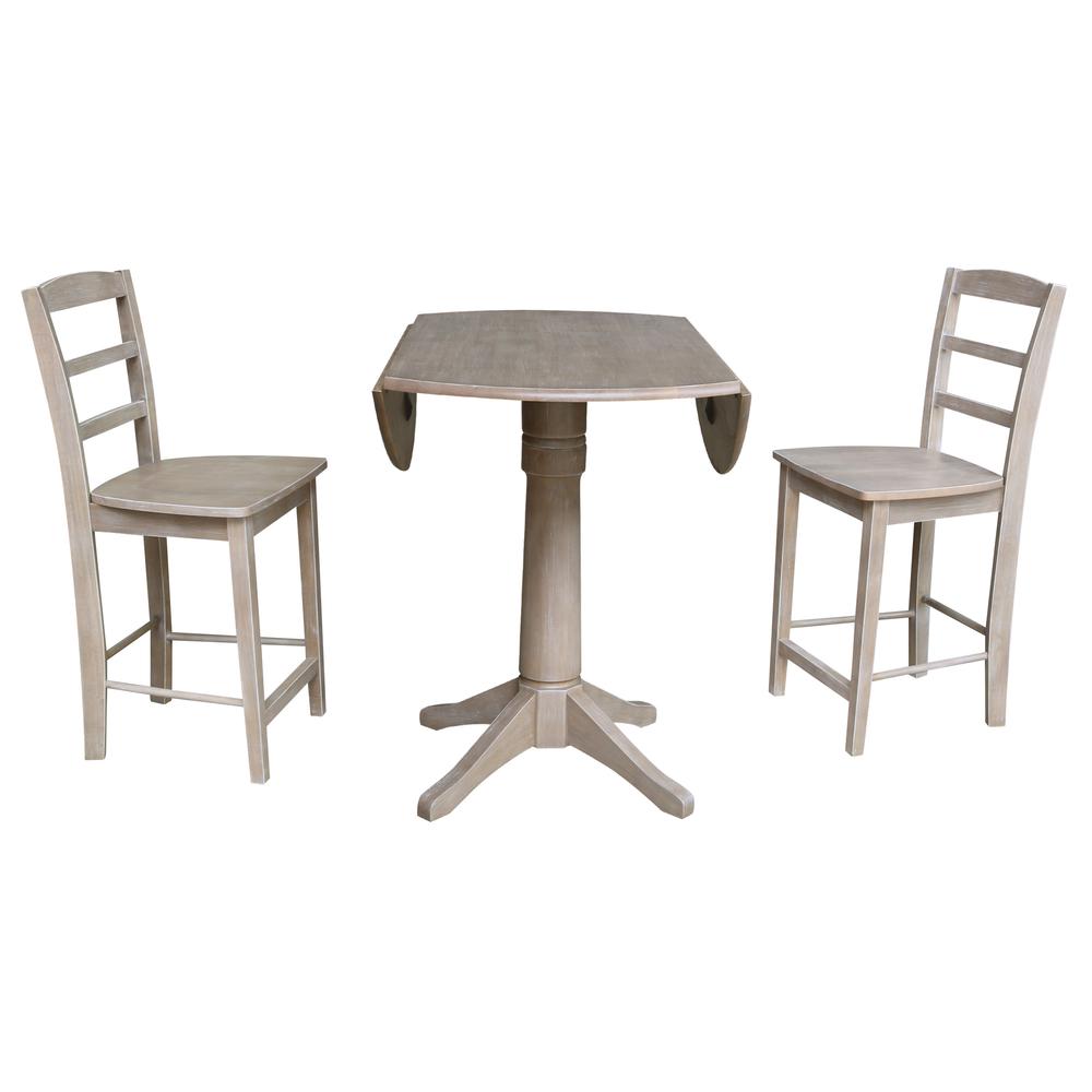 42" Round Dual Drop Leaf Pedestal Table - 30.3"H, Washed Gray Taupe. Picture 27