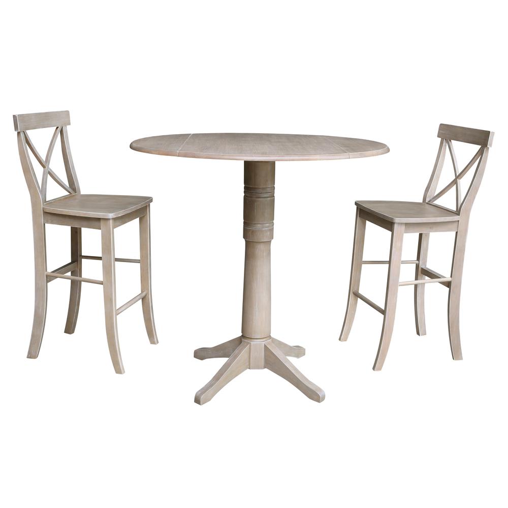 42" Round Dual Drop Leaf Pedestal Table - 29.5"H, Washed Gray Taupe. Picture 44
