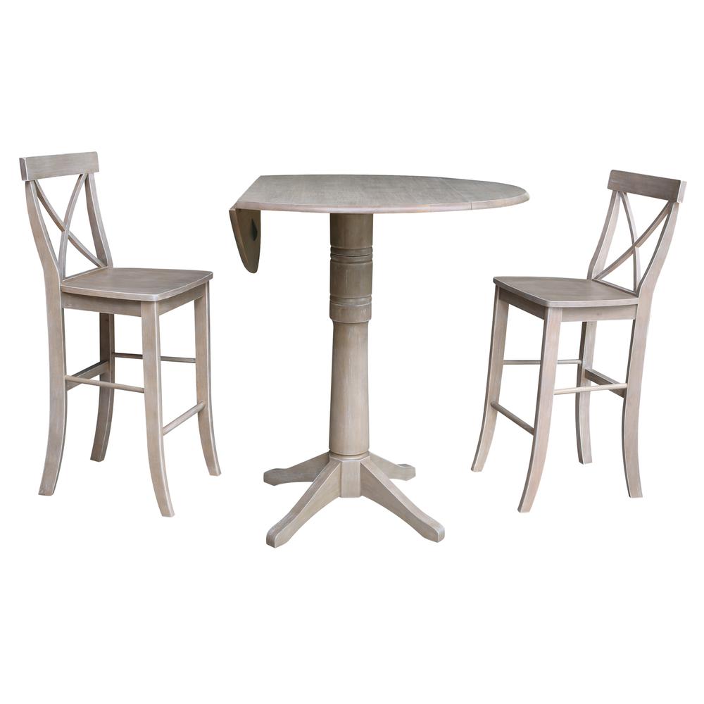 42" Round Dual Drop Leaf Pedestal Table - 29.5"H, Washed Gray Taupe. Picture 42