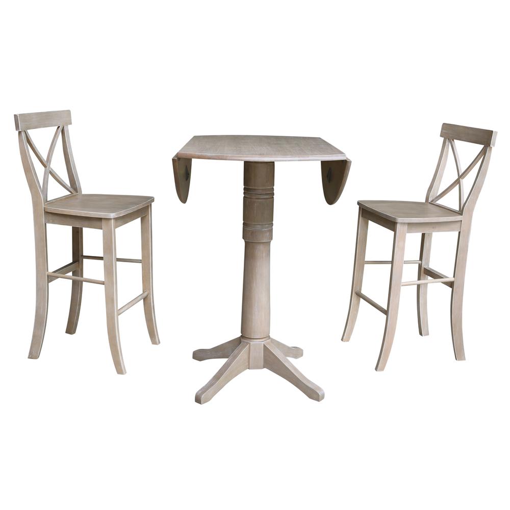 42" Round Dual Drop Leaf Pedestal Table - 29.5"H, Washed Gray Taupe. Picture 43