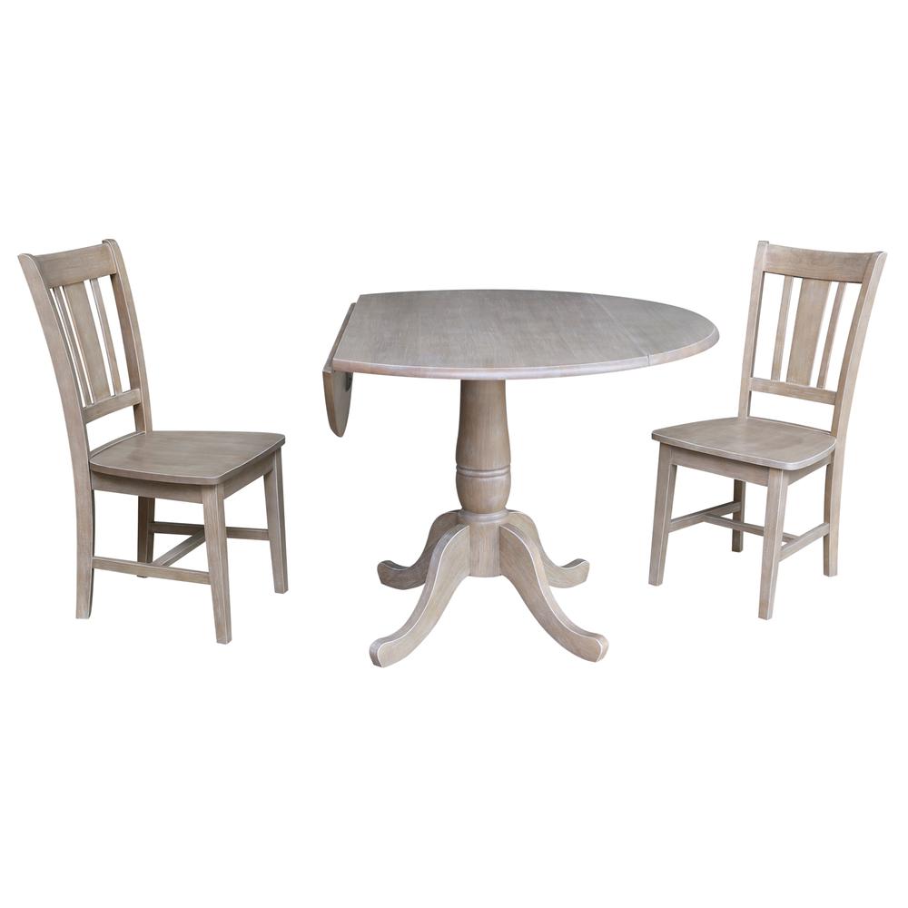 42" Round Dual Drop Leaf Pedestal Table - 29.5"H, Washed Gray Taupe. Picture 90