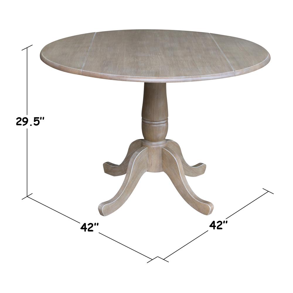 42" Round Dual Drop Leaf Pedestal Table - 29.5"H, Washed Gray Taupe. Picture 1