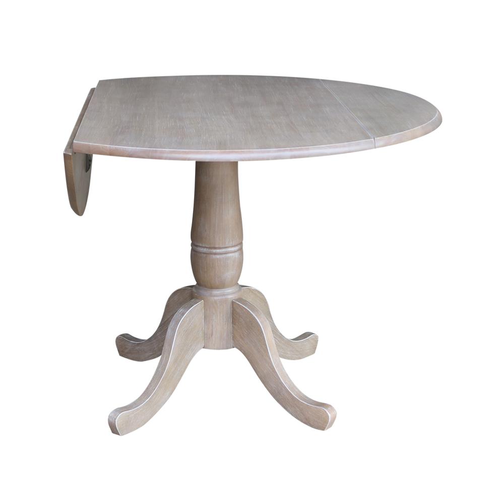 42" Round Dual Drop Leaf Pedestal Table - 29.5"H, Washed Gray Taupe. Picture 2