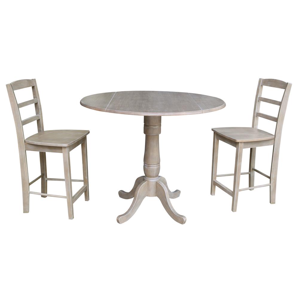 42" Round Dual Drop Leaf Pedestal Table - 29.5"H, Washed Gray Taupe. Picture 95