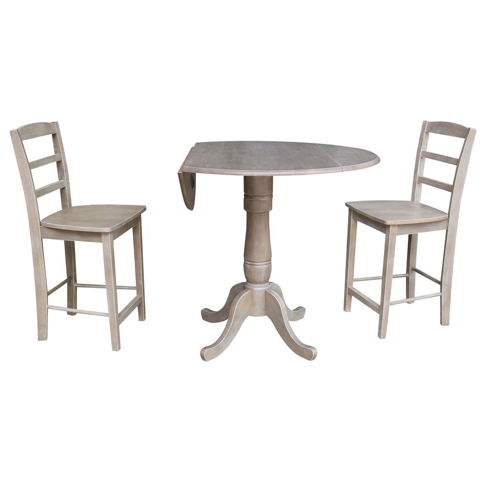 42" Round Dual Drop Leaf Pedestal Table - 29.5"H, Washed Gray Taupe. Picture 93
