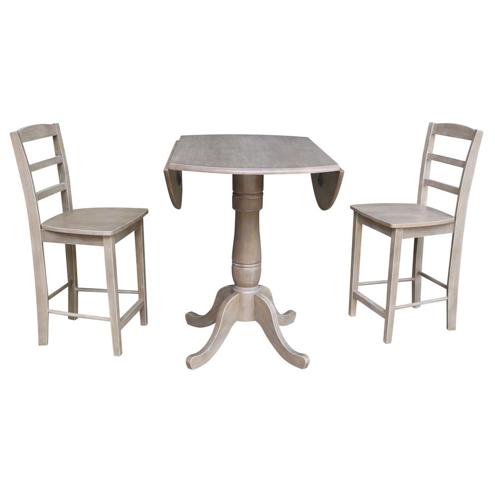 42" Round Dual Drop Leaf Pedestal Table - 29.5"H, Washed Gray Taupe. Picture 94