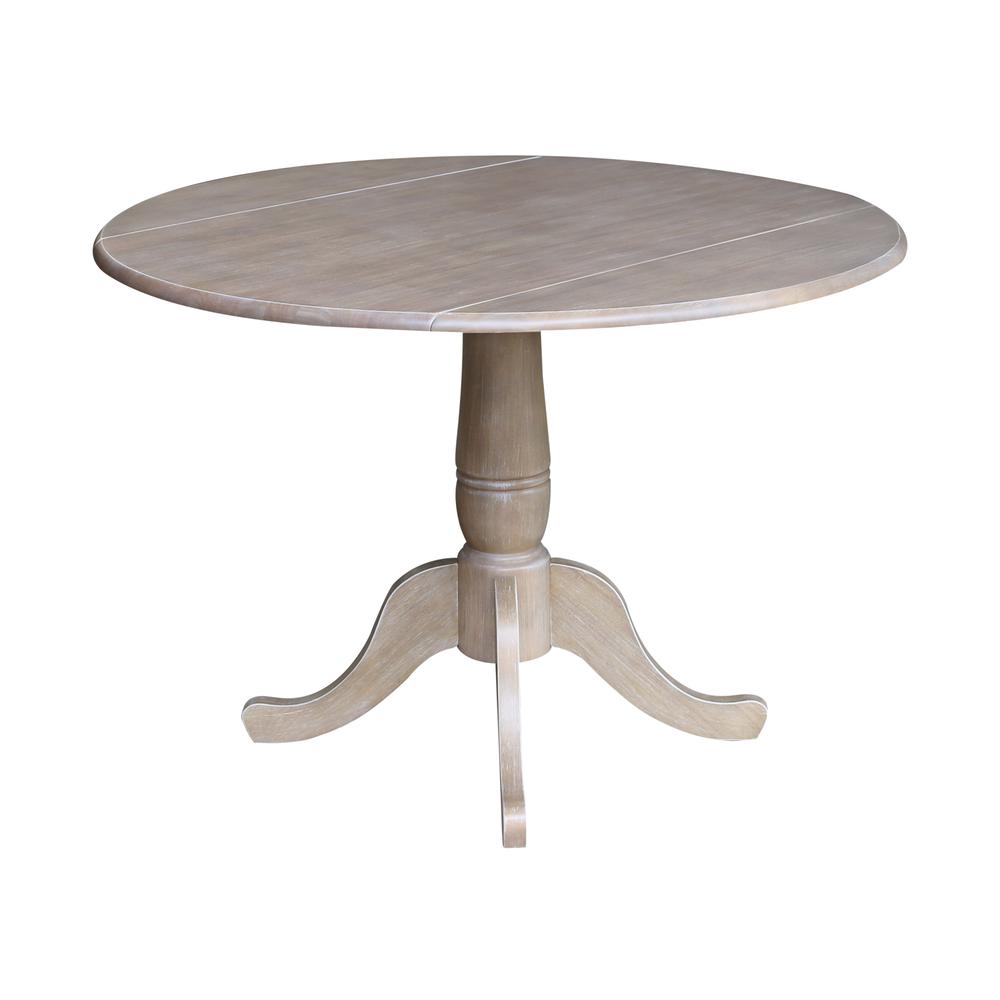 42" Round Dual Drop Leaf Pedestal Table - 29.5"H, Washed Gray Taupe. Picture 5