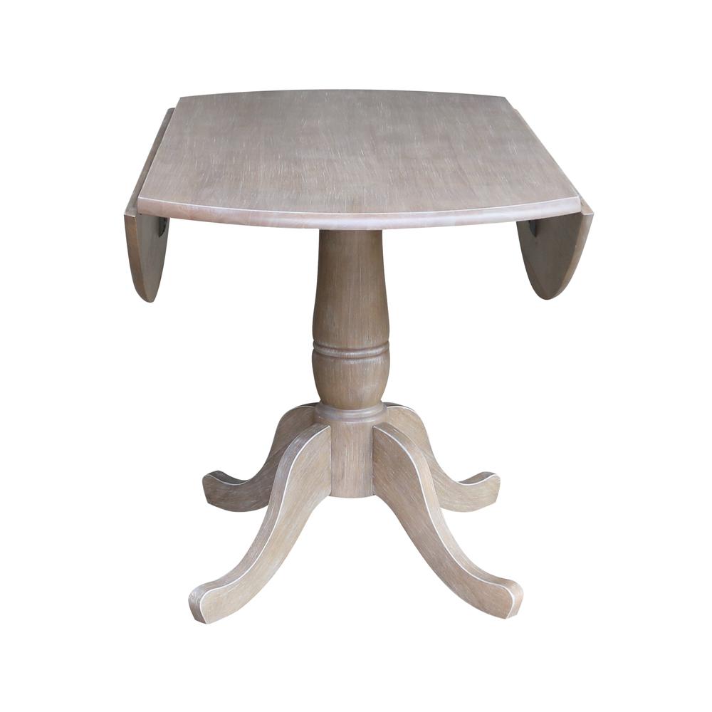 42" Round Dual Drop Leaf Pedestal Table - 29.5"H, Washed Gray Taupe. Picture 6