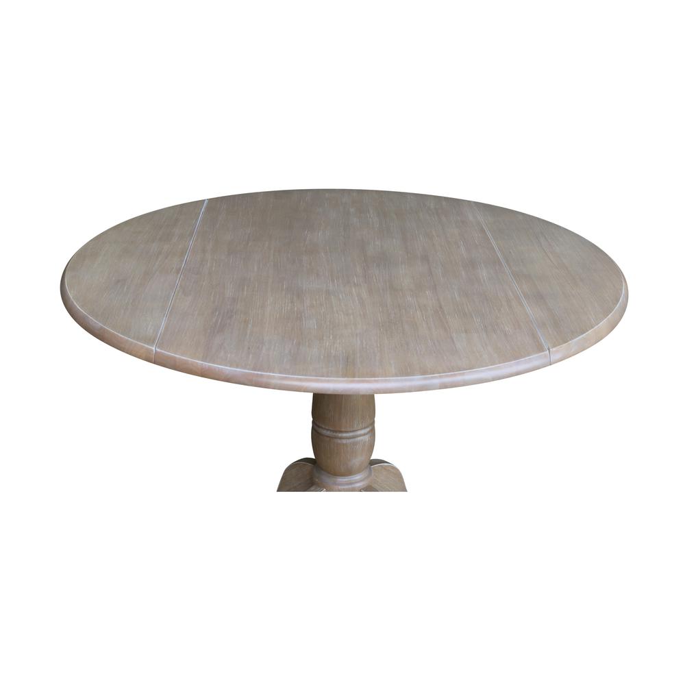 42" Round Dual Drop Leaf Pedestal Table - 29.5"H, Washed Gray Taupe. Picture 8