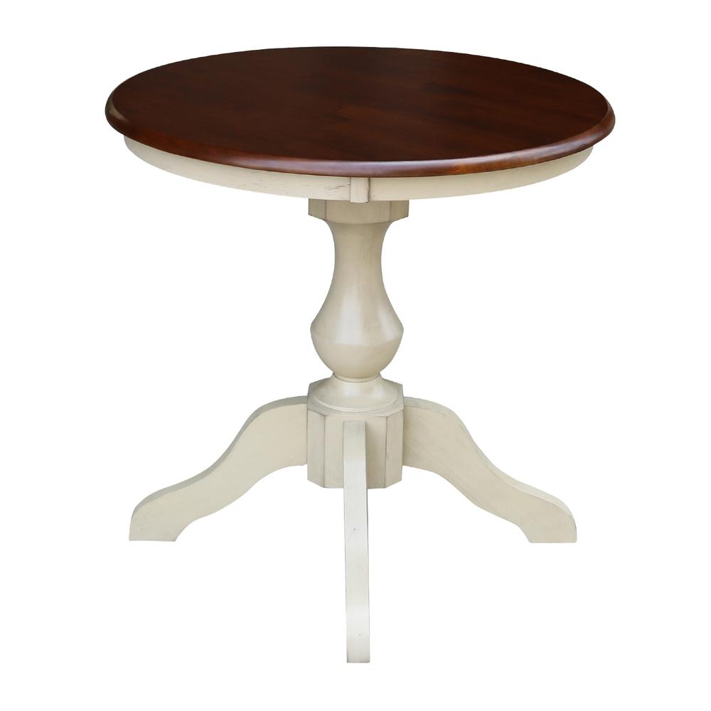 30" Round Top Pedestal Table - 28.9"H, Antiqued Almond/Espresso. Picture 6
