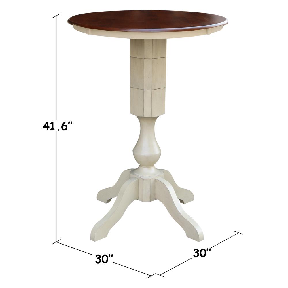 30" Round Top Pedestal Table - 28.9"H, Antiqued Almond/Espresso. Picture 14