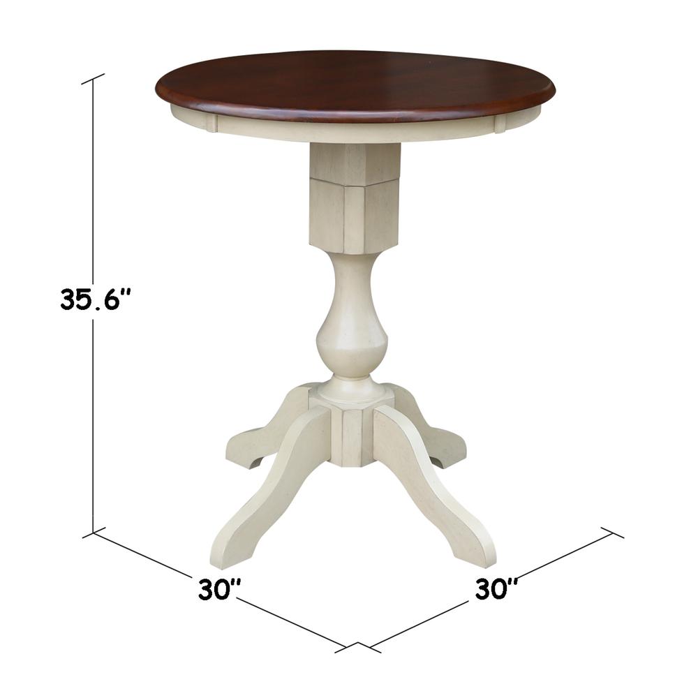 30" Round Top Pedestal Table - 28.9"H, Antiqued Almond/Espresso. Picture 11