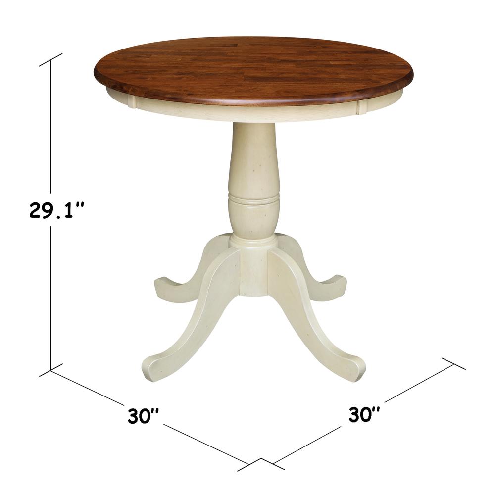 30" Round Top Pedestal Table - 28.9"H, Antiqued Almond/Espresso. Picture 1
