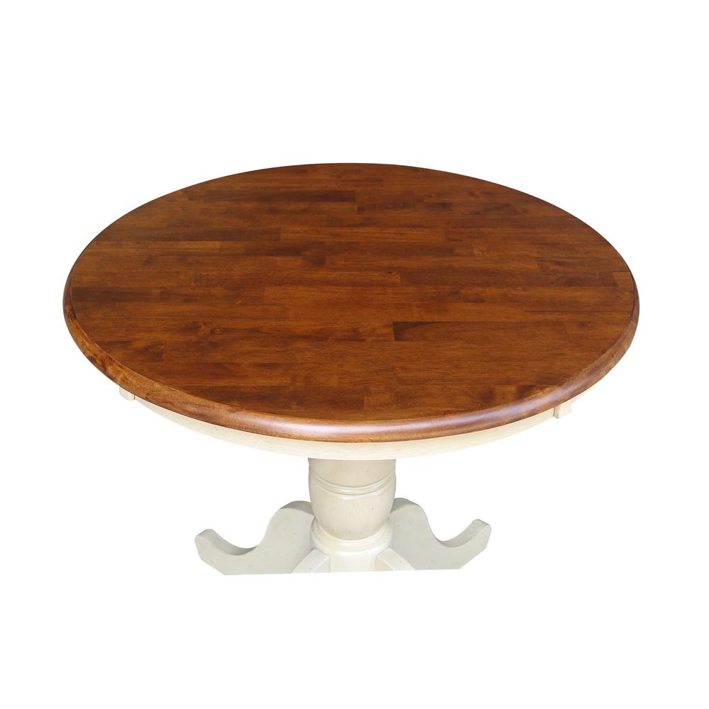30" Round Top Pedestal Table - 28.9"H, Antiqued Almond/Espresso. Picture 4