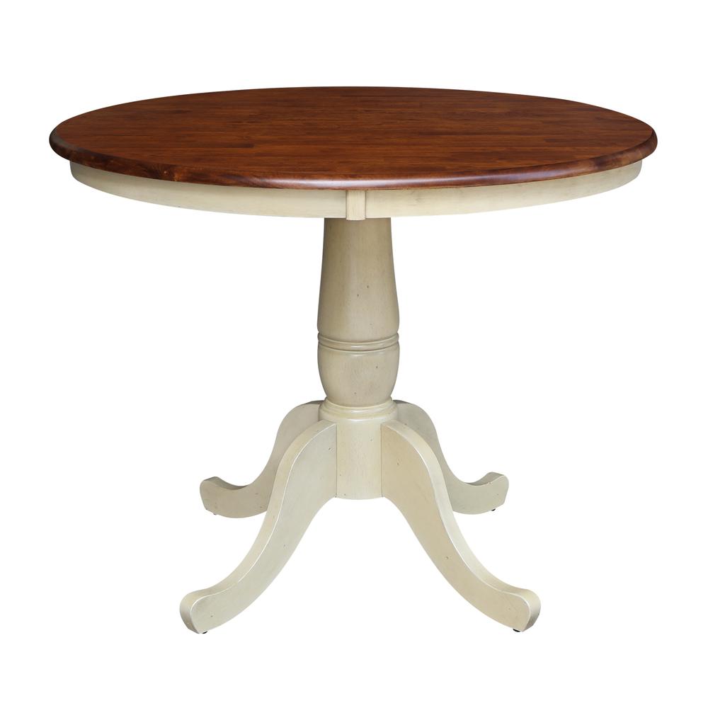 36" Round Top Pedestal Table - 28.9"H, Antiqued Almond/Espresso. Picture 46