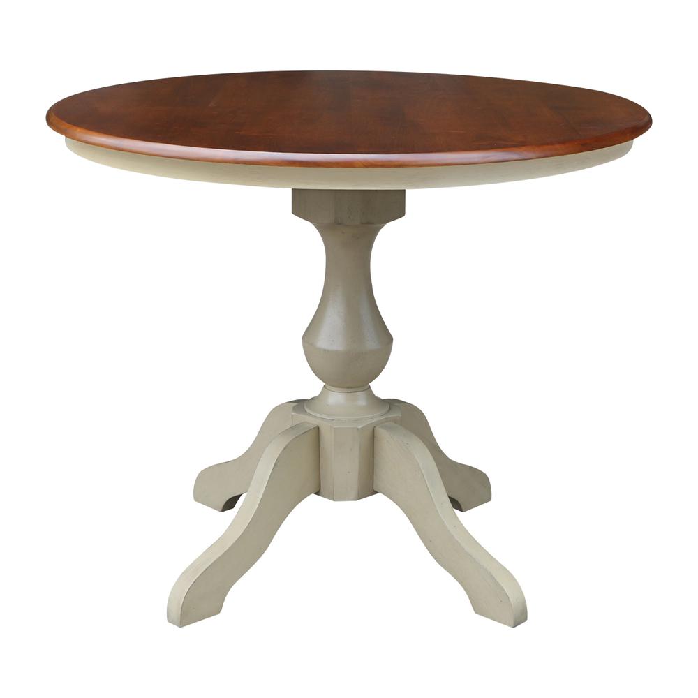 36" Round Top Pedestal Table - 28.9"H, Antiqued Almond/Espresso. Picture 9
