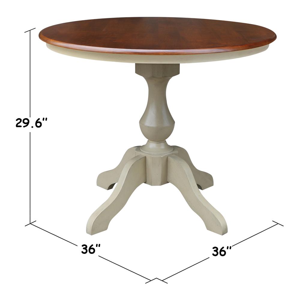 36" Round Top Pedestal Table - 28.9"H, Antiqued Almond/Espresso. Picture 4