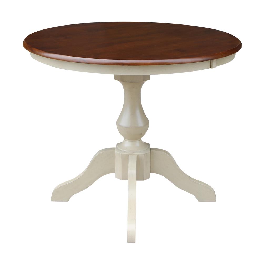 36" Round Top Pedestal Table - 28.9"H, Antiqued Almond/Espresso. Picture 5
