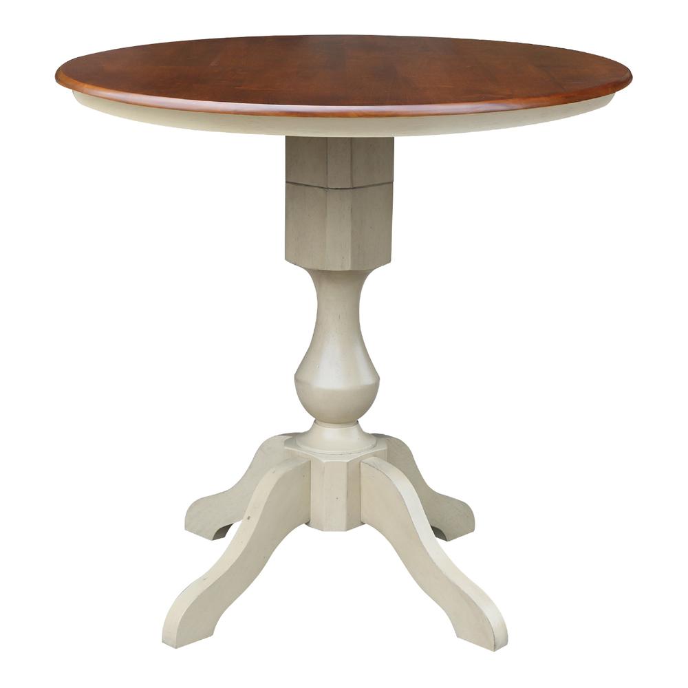 36" Round Top Pedestal Table - 28.9"H, Antiqued Almond/Espresso. Picture 18