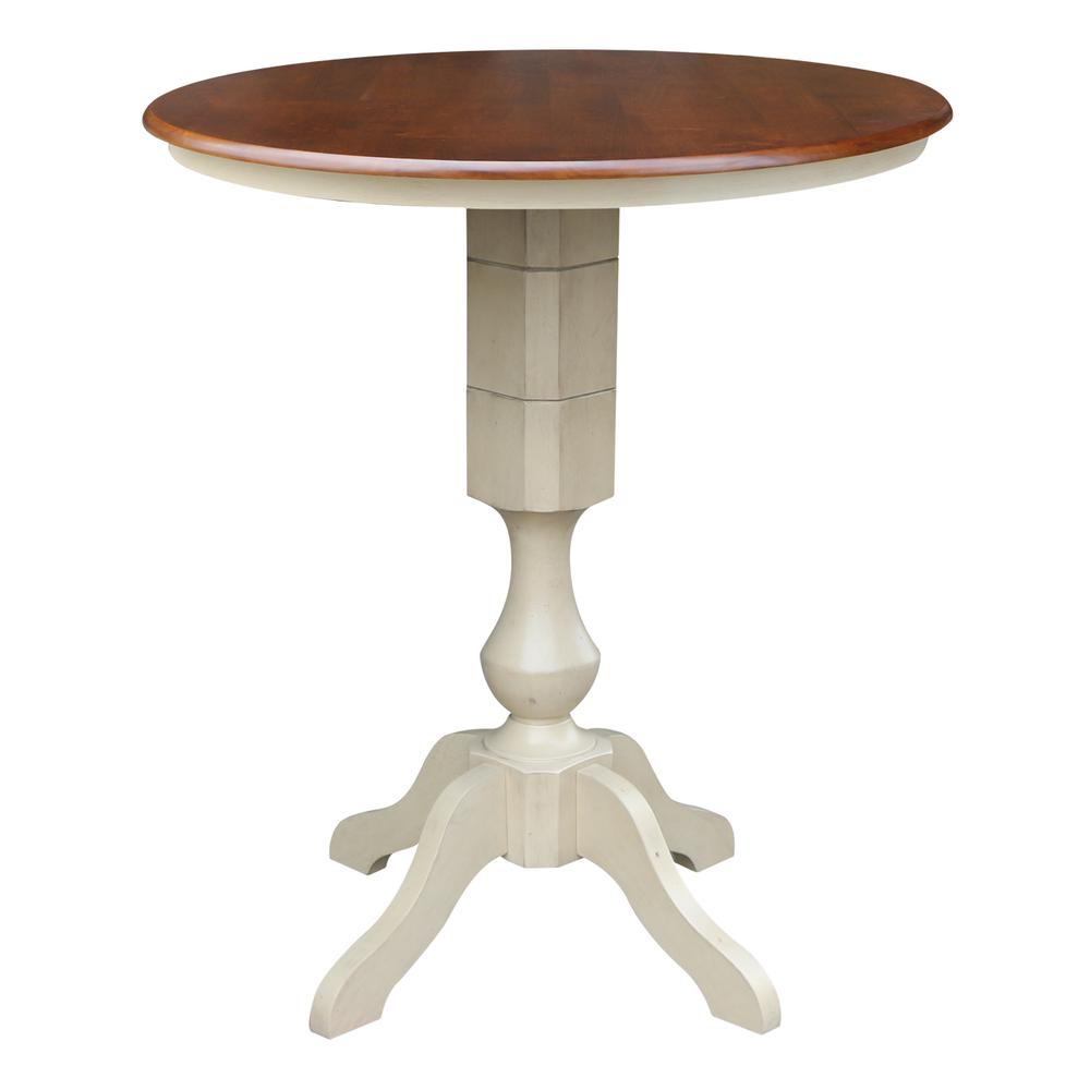 36" Round Top Pedestal Table - 28.9"H, Antiqued Almond/Espresso. Picture 16