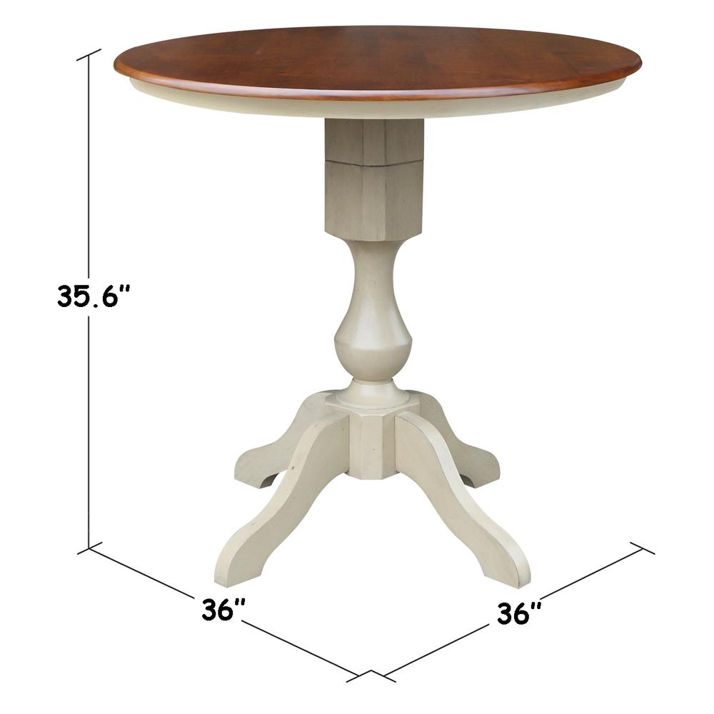 36" Round Top Pedestal Table - 28.9"H, Antiqued Almond/Espresso. Picture 10