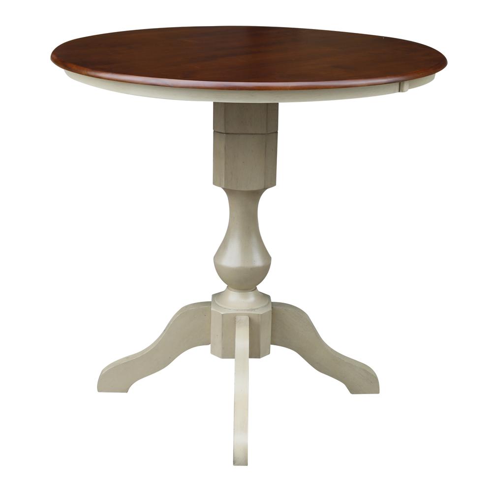 36" Round Top Pedestal Table - 28.9"H, Antiqued Almond/Espresso. Picture 11