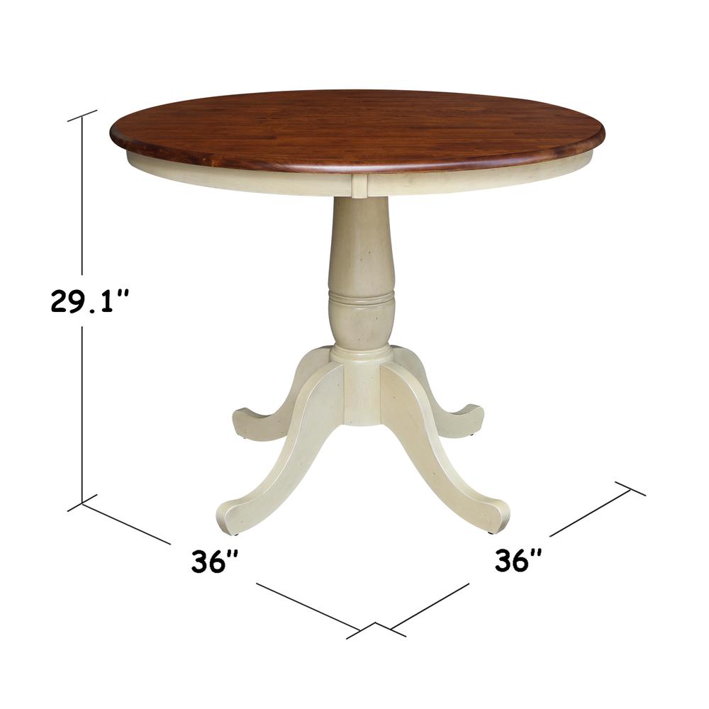 36" Round Top Pedestal Table - 28.9"H, Antiqued Almond/Espresso. Picture 1