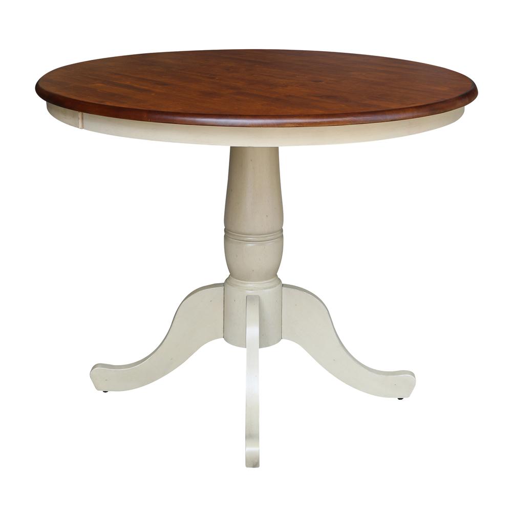 36" Round Top Pedestal Table - 28.9"H, Antiqued Almond/Espresso. Picture 2