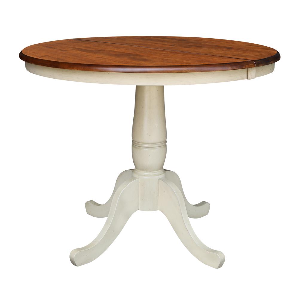 36" Round Top Pedestal Table With 12" Leaf - 28.9"H - Dining Height, Antiqued Almond/Espresso. Picture 74