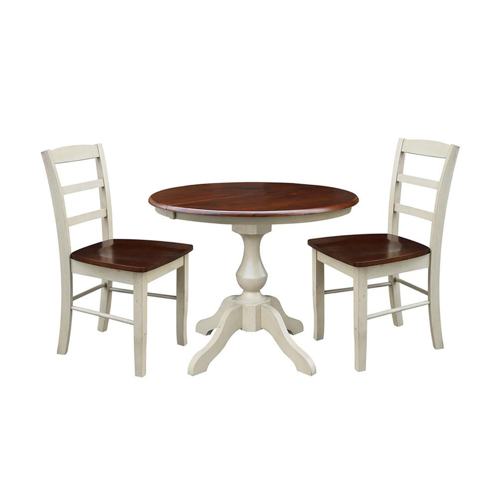 36" Round Top Pedestal Table With 12" Leaf - 28.9"H - Dining Height, Antiqued Almond/Espresso. Picture 14