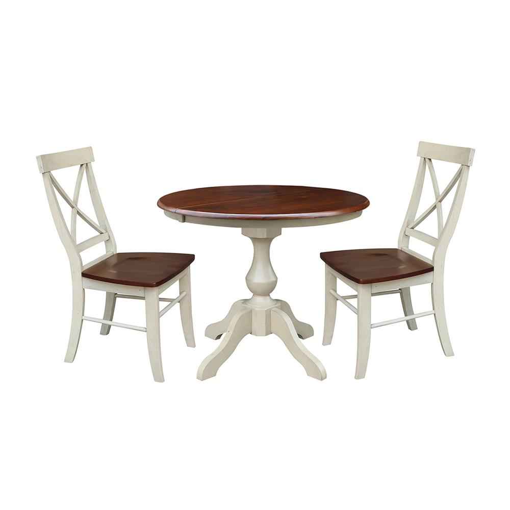 36" Round Top Pedestal Table With 12" Leaf - 28.9"H - Dining Height, Antiqued Almond/Espresso. Picture 15