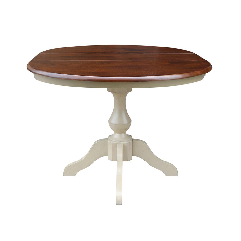 36" Round Top Pedestal Table With 12" Leaf - 28.9"H - Dining Height, Antiqued Almond/Espresso. Picture 12