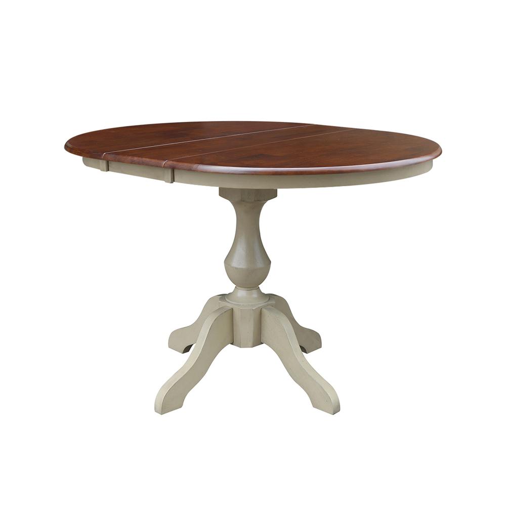 36" Round Top Pedestal Table With 12" Leaf - 28.9"H - Dining Height, Antiqued Almond/Espresso. Picture 13