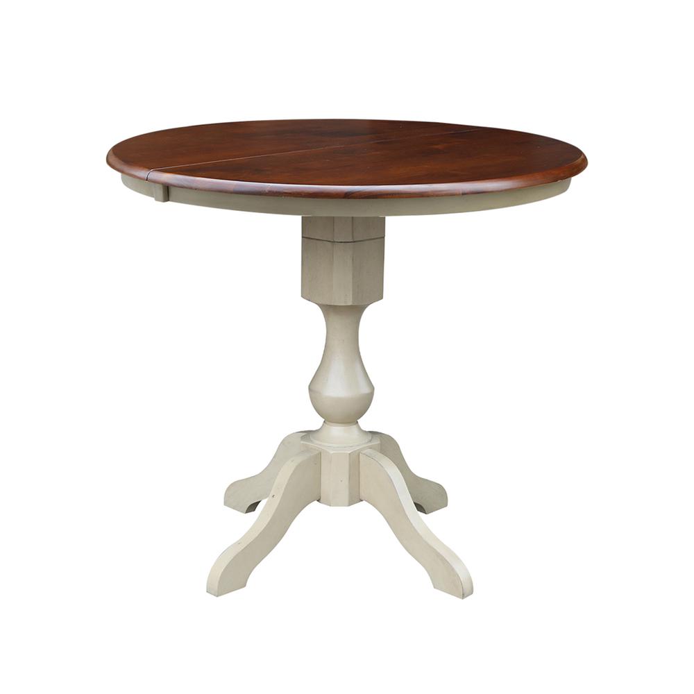 36" Round Top Pedestal Table With 12" Leaf - 28.9"H - Dining Height, Antiqued Almond/Espresso. Picture 31