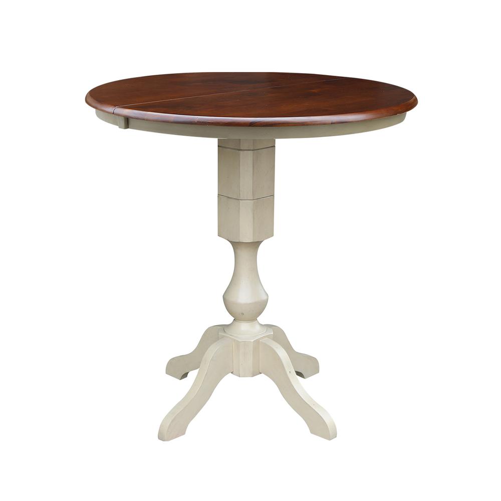 36" Round Top Pedestal Table With 12" Leaf - 28.9"H - Dining Height, Antiqued Almond/Espresso. Picture 30