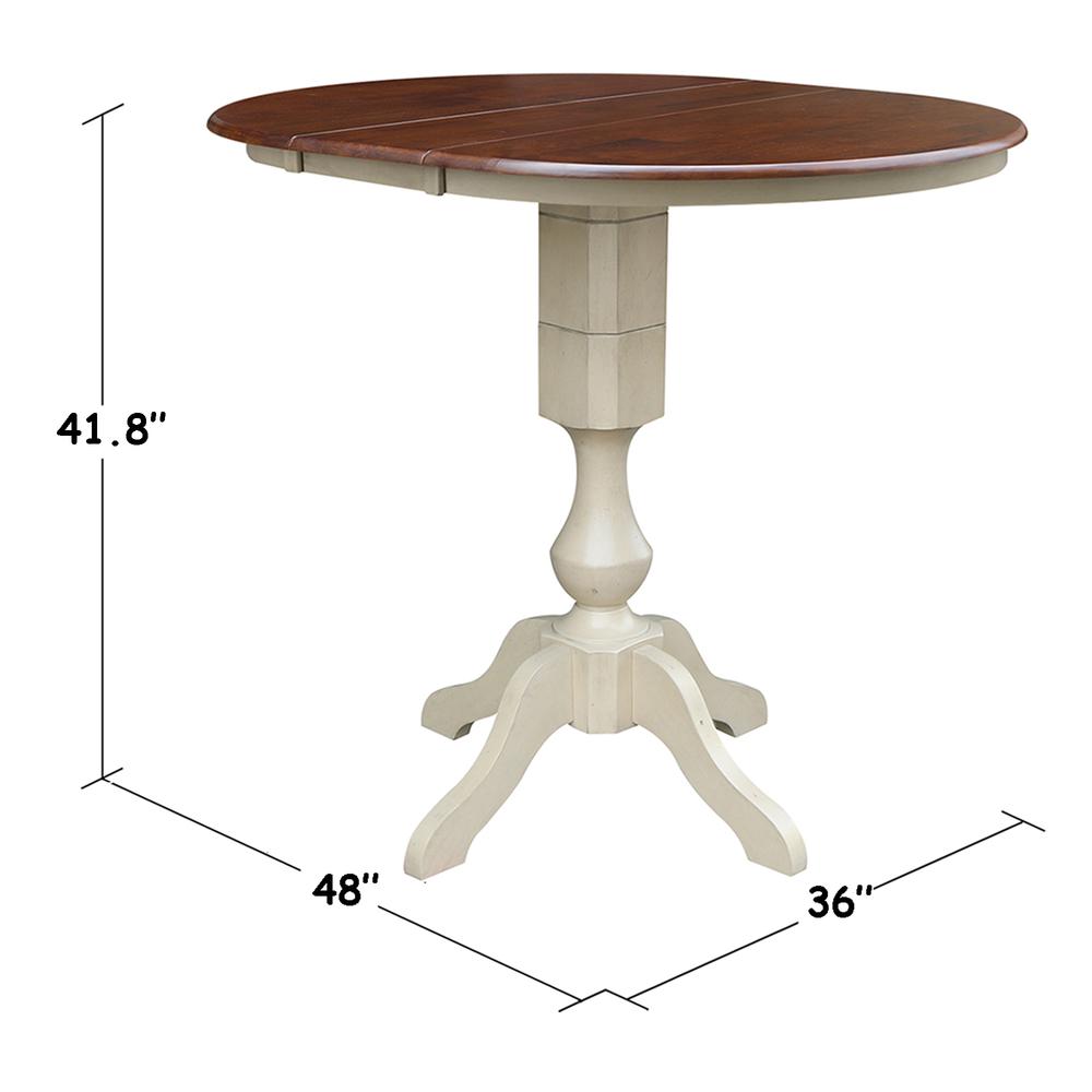 36" Round Top Pedestal Table With 12" Leaf - 28.9"H - Dining Height, Antiqued Almond/Espresso. Picture 24