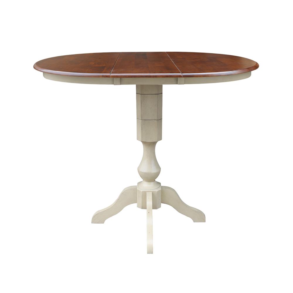 36" Round Top Pedestal Table With 12" Leaf - 28.9"H - Dining Height, Antiqued Almond/Espresso. Picture 25