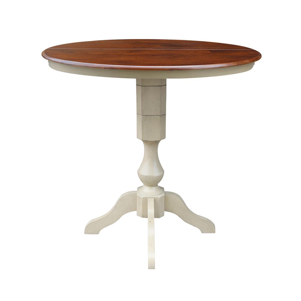 36" Round Top Pedestal Table With 12" Leaf - 28.9"H - Dining Height, Antiqued Almond/Espresso. Picture 28