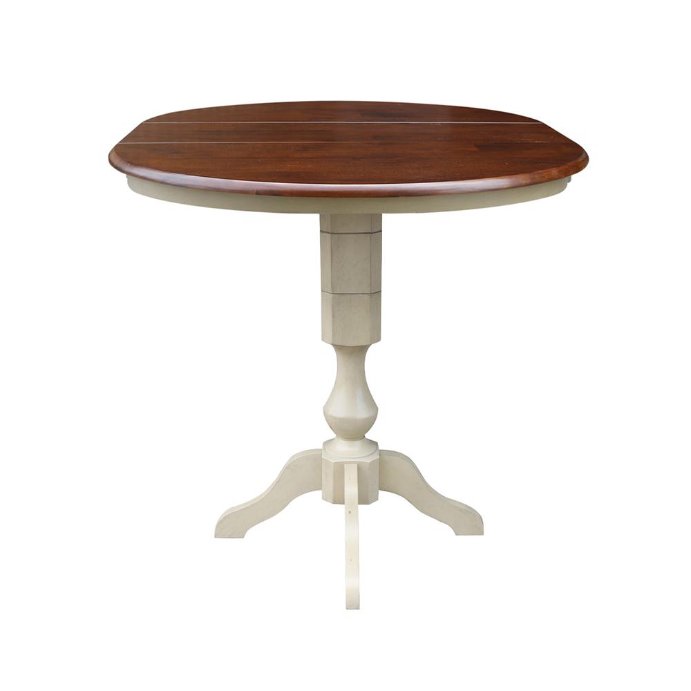 36" Round Top Pedestal Table With 12" Leaf - 28.9"H - Dining Height, Antiqued Almond/Espresso. Picture 27
