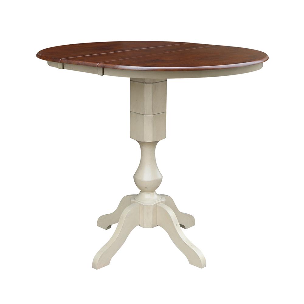 36" Round Top Pedestal Table With 12" Leaf - 28.9"H - Dining Height, Antiqued Almond/Espresso. Picture 29