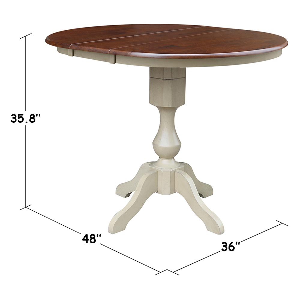 36" Round Top Pedestal Table With 12" Leaf - 28.9"H - Dining Height, Antiqued Almond/Espresso. Picture 18