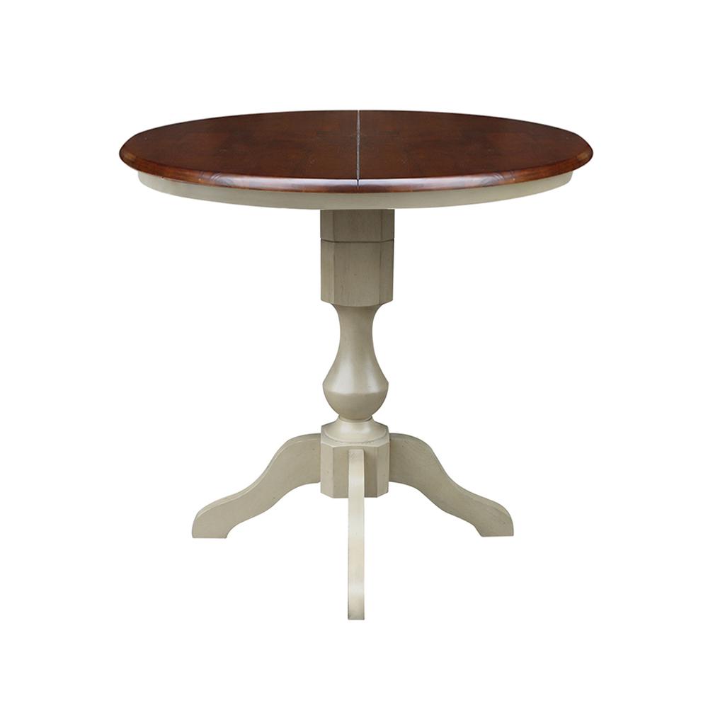 36" Round Top Pedestal Table With 12" Leaf - 28.9"H - Dining Height, Antiqued Almond/Espresso. Picture 20