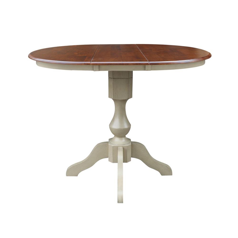 36" Round Top Pedestal Table With 12" Leaf - 28.9"H - Dining Height, Antiqued Almond/Espresso. Picture 19