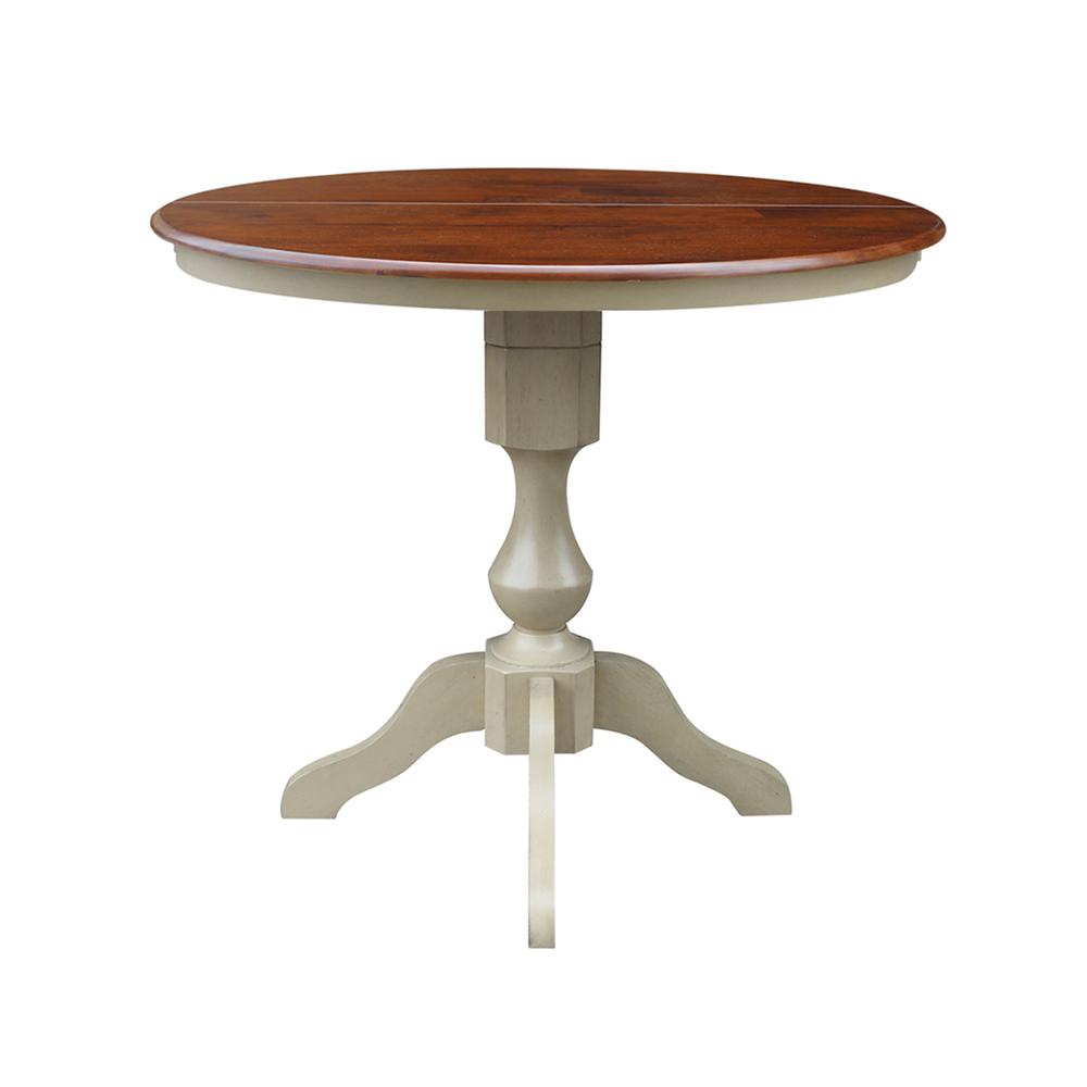 36" Round Top Pedestal Table With 12" Leaf - 28.9"H - Dining Height, Antiqued Almond/Espresso. Picture 22