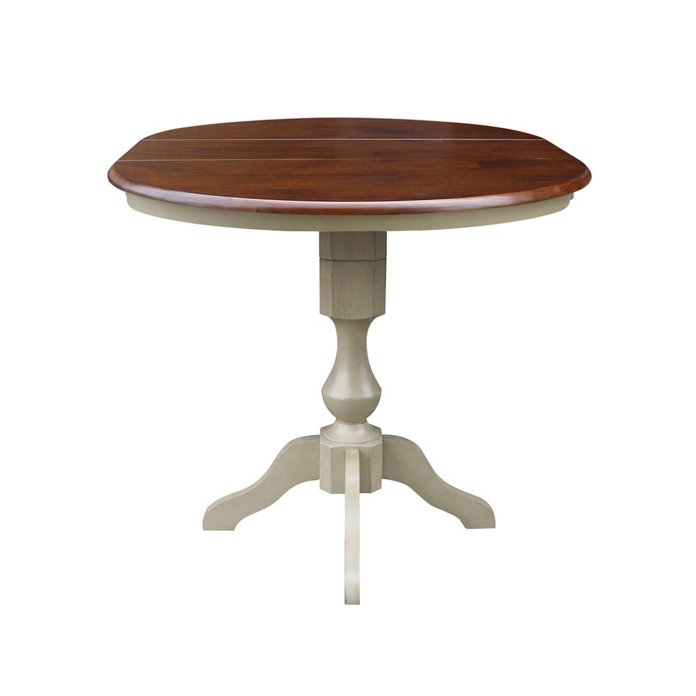 36" Round Top Pedestal Table With 12" Leaf - 28.9"H - Dining Height, Antiqued Almond/Espresso. Picture 21